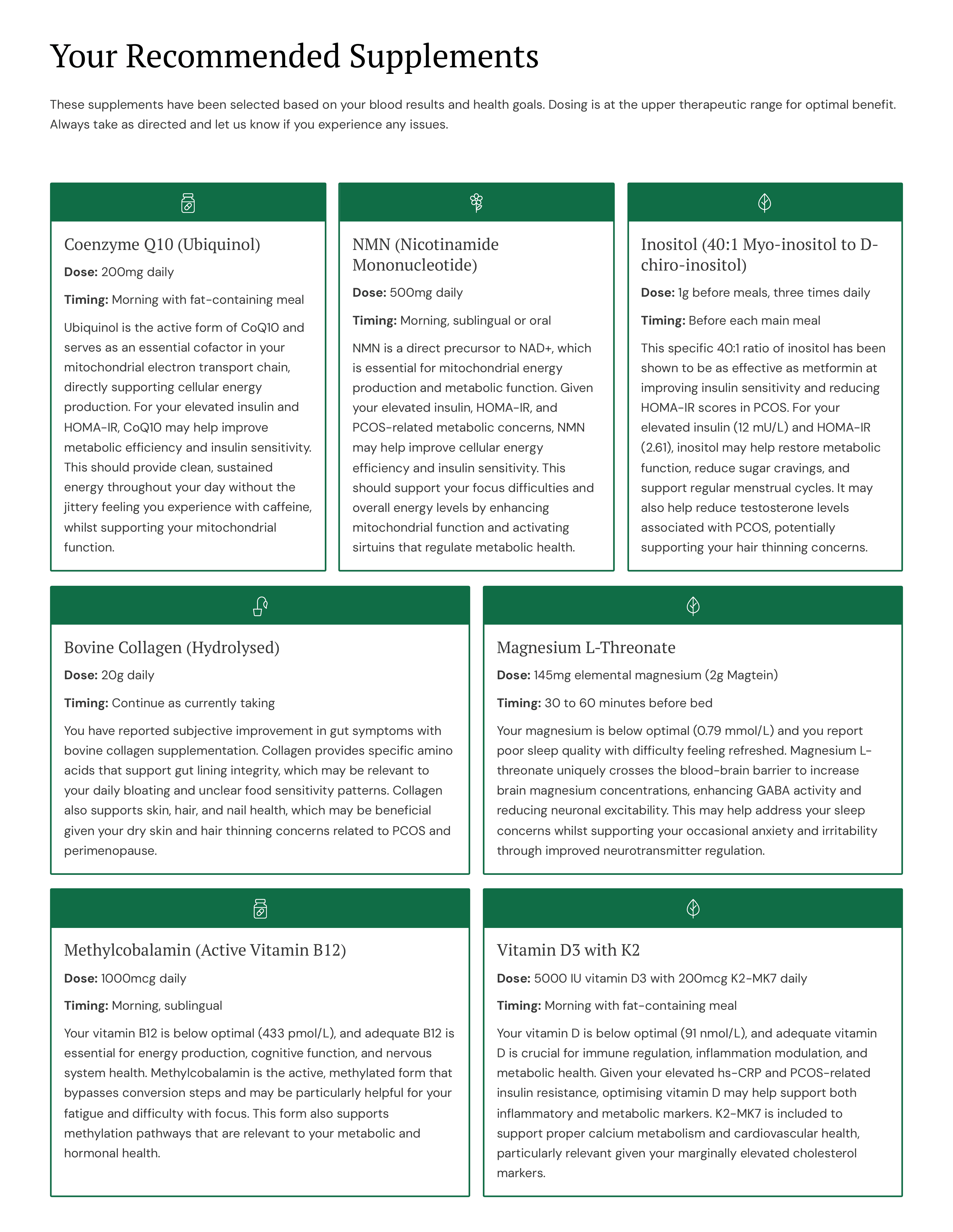 Report page: Your supplement plan